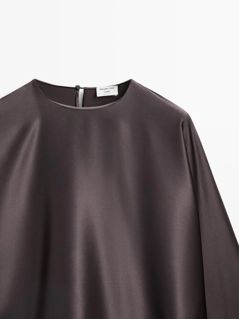 Блузка из 100% шелка с короткими рукавами летучая мышь - studio