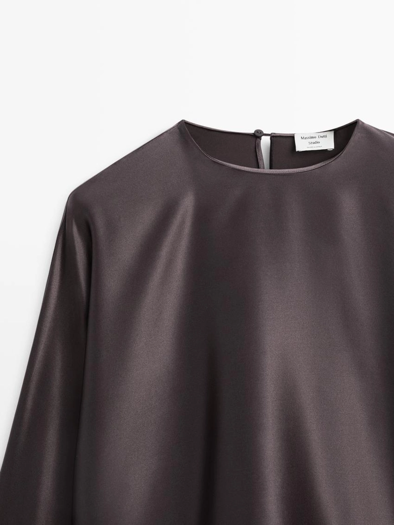 Блузка из 100% шелка с короткими рукавами летучая мышь - studio