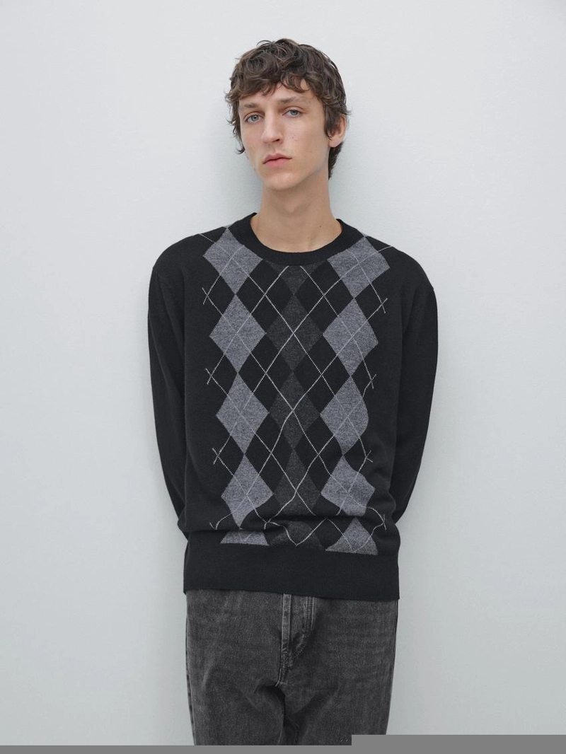 Свитер с узором аргайл из 100% шерсти