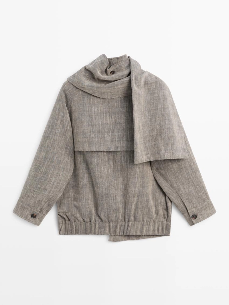 Куртка-бомбер с шарфом в меланжевом стиле