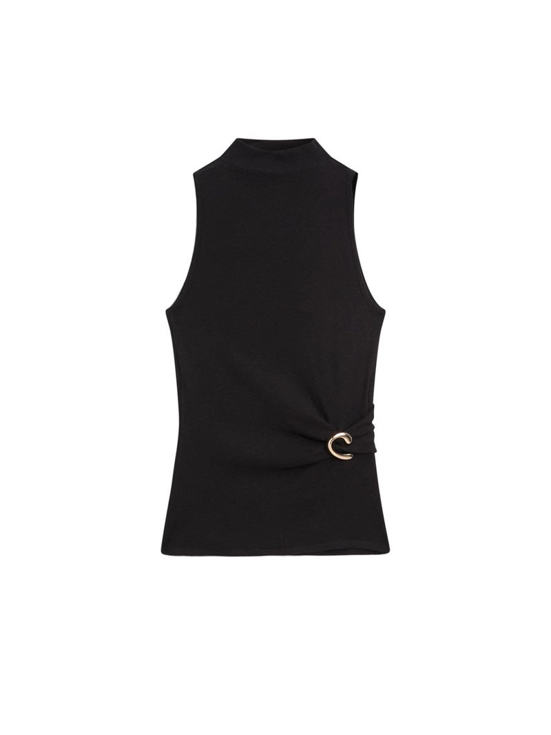 Топ с воротником-стойкой и деталями броши