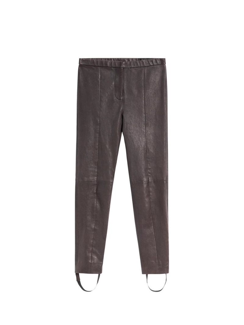 Кожаные леггинсы из овчины с деталями на резинке