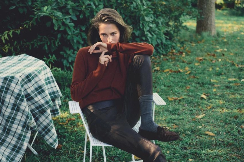 Кожаные леггинсы из овчины с деталями на резинке