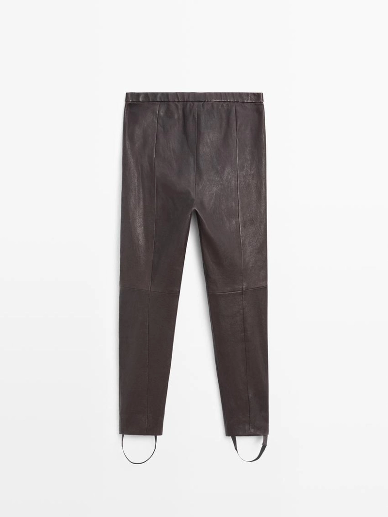 Кожаные леггинсы из овчины с деталями на резинке