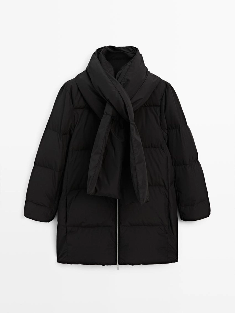 Пуховик с водоотталкивающей отделкой с деталями шарфа