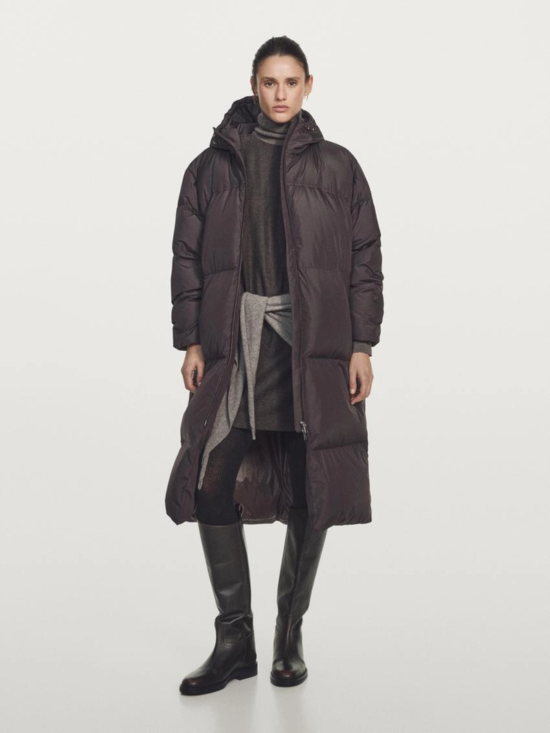 Длинный пуховый плащ с капюшоном, отталкивающий воду
