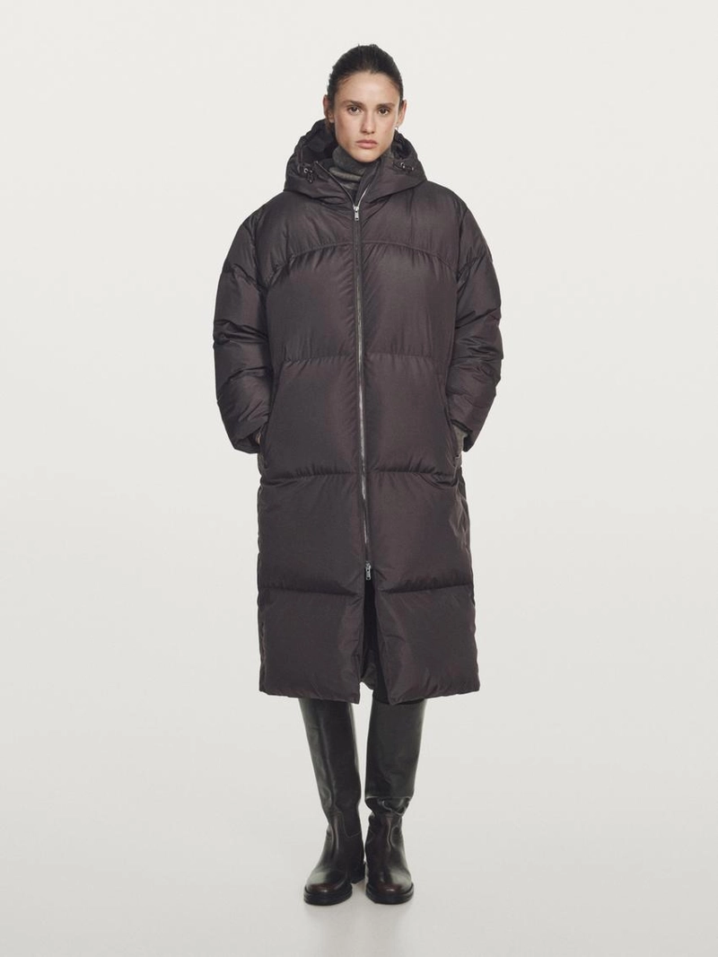 Длинный пуховый плащ с капюшоном, отталкивающий воду
