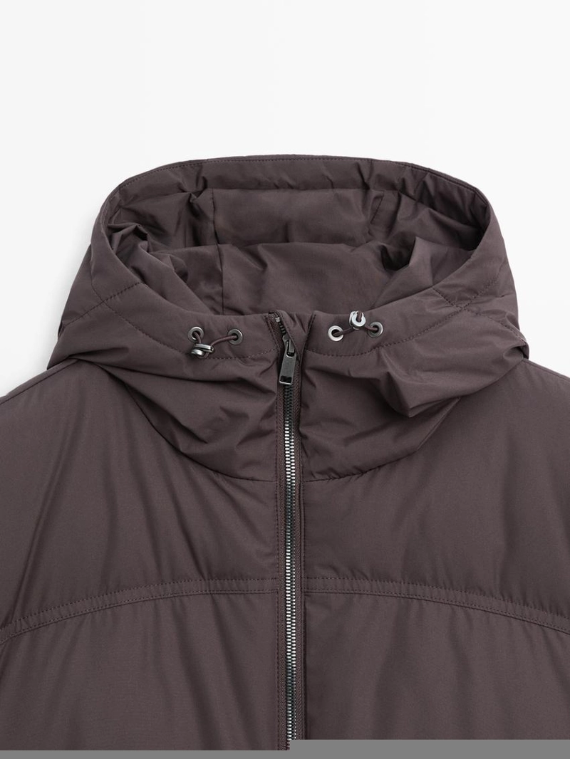 Длинный пуховый плащ с капюшоном, отталкивающий воду