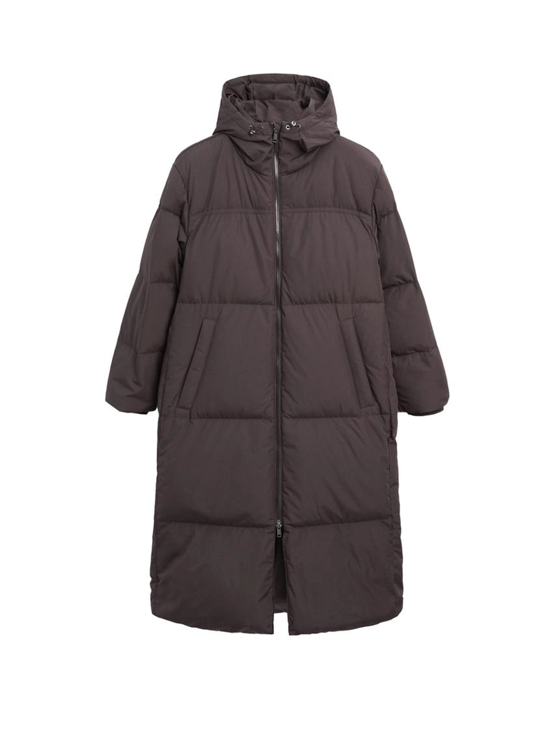 Длинный пуховый плащ с капюшоном, отталкивающий воду