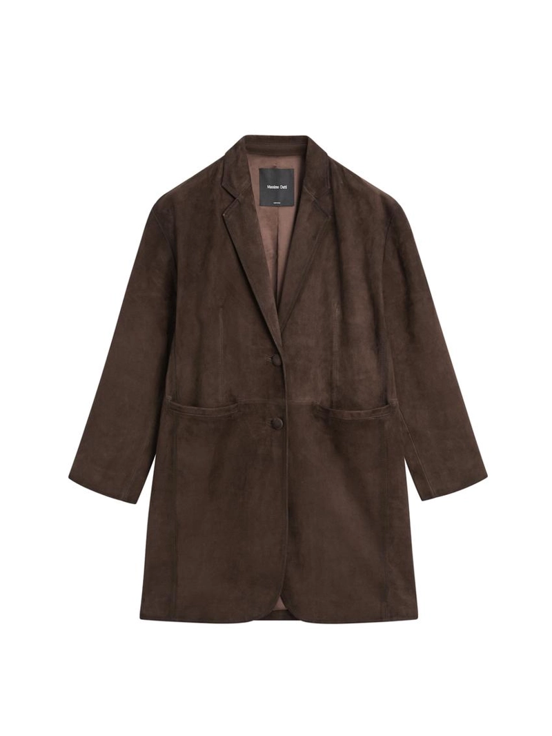 Длинное замшевое кожаное пальто