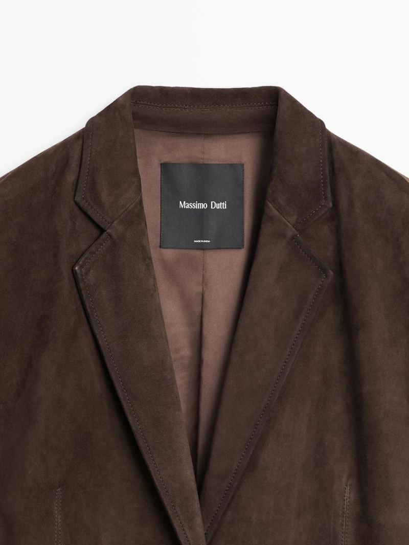 Длинное замшевое кожаное пальто