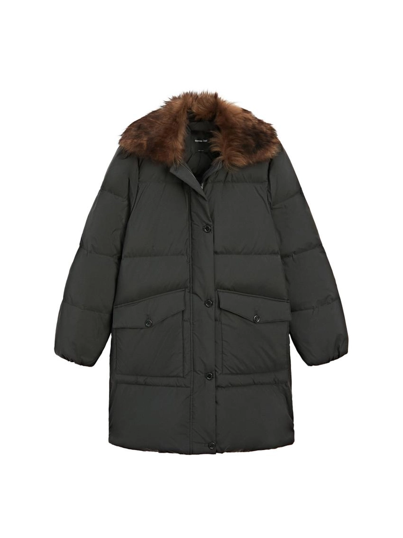 Длинный водоотталкивающий пуховик с воротником