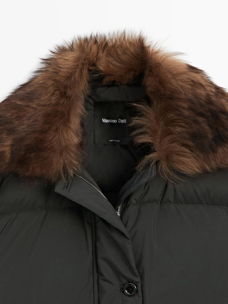 Длинный водоотталкивающий пуховик с воротником