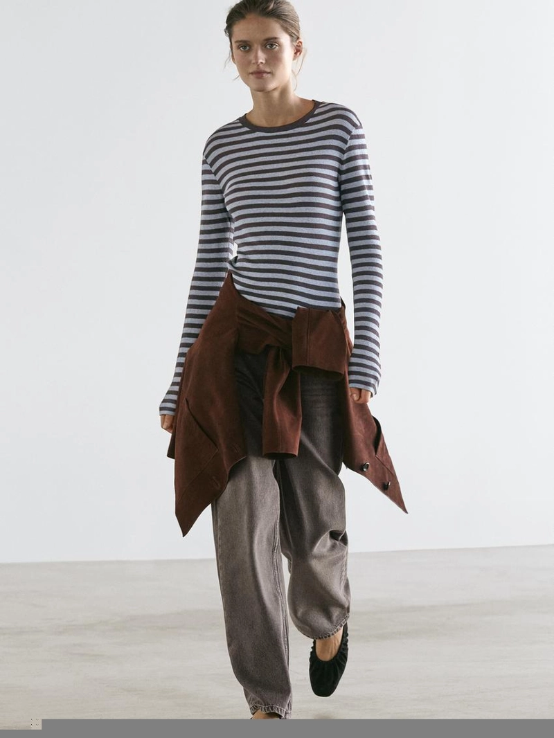 Футболка из хлопкового микса с длинным рукавом в полоску