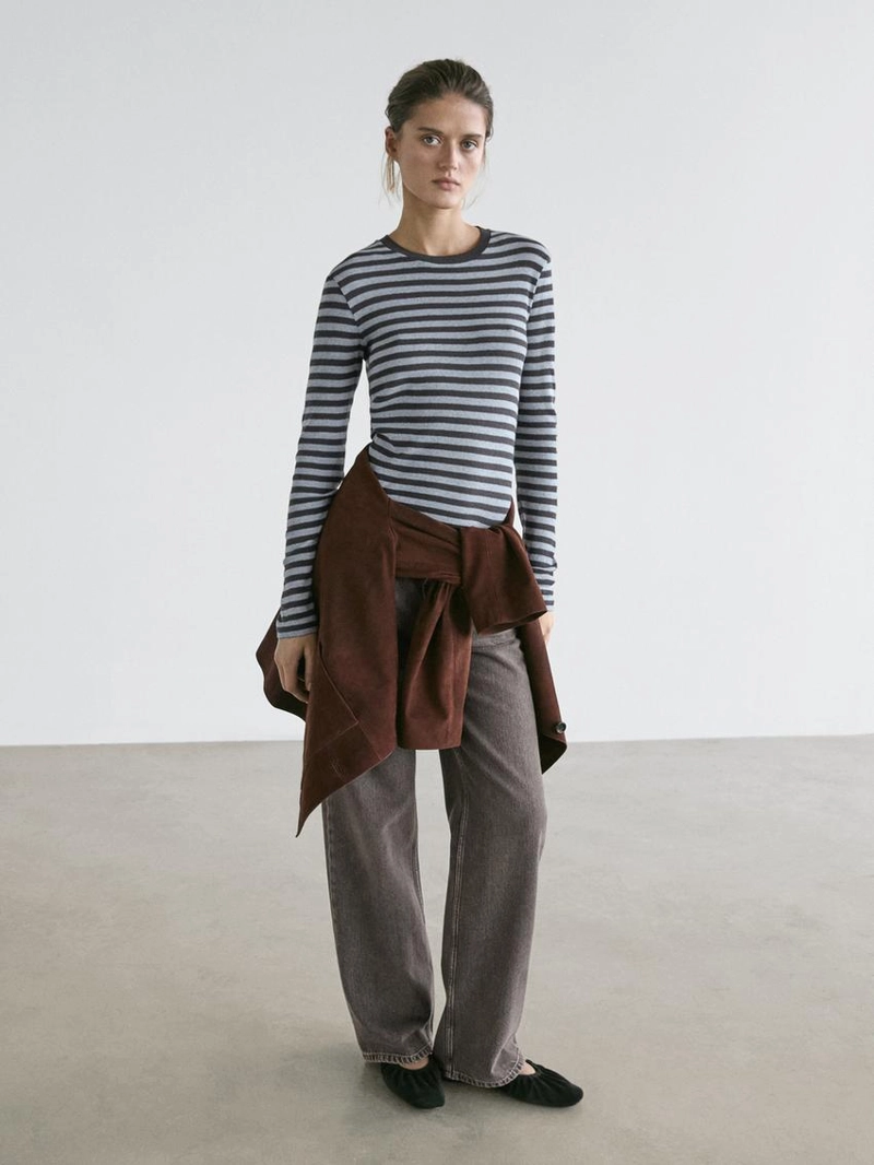 Футболка из хлопкового микса с длинным рукавом в полоску