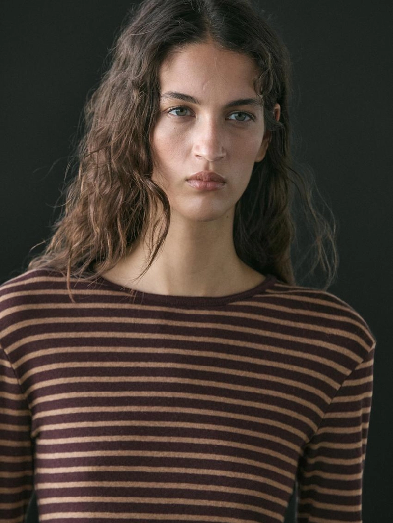 Футболка из хлопкового микса с длинным рукавом в полоску