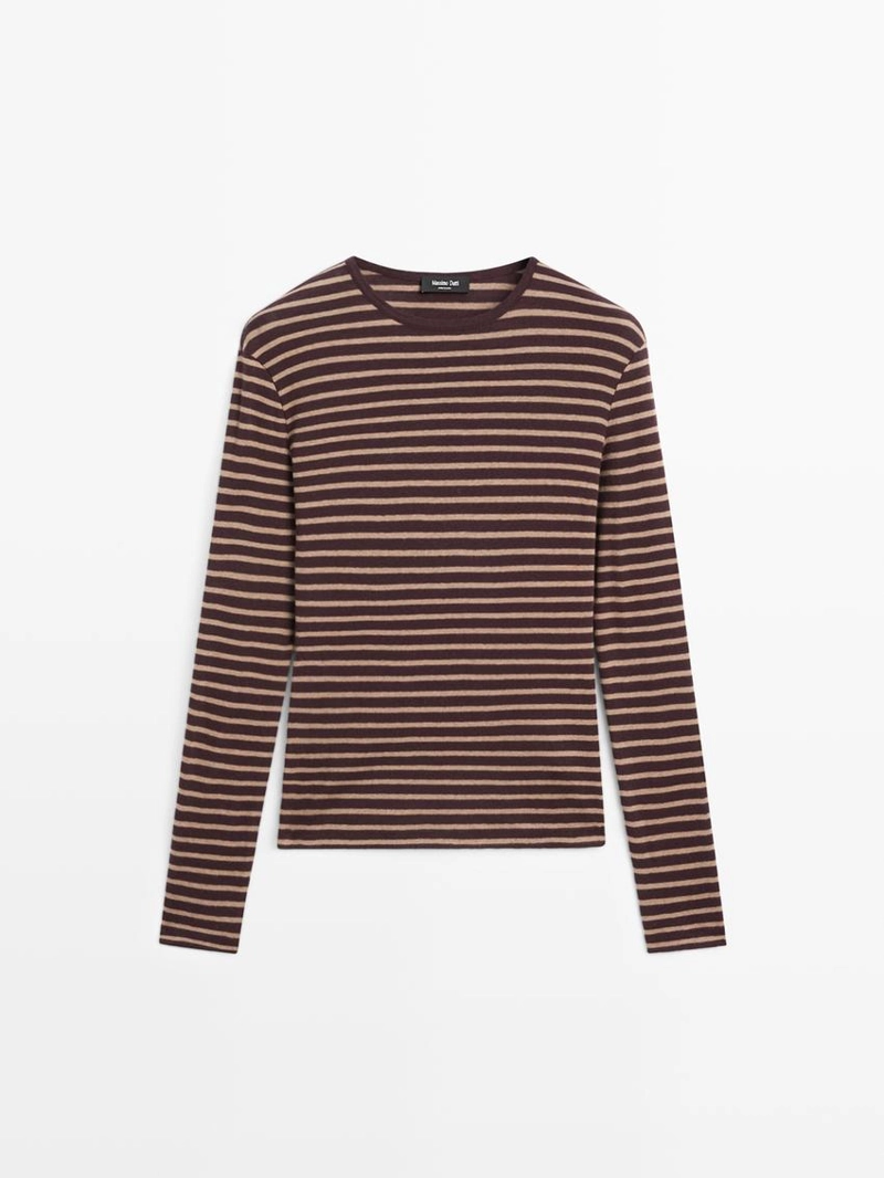 Футболка из хлопкового микса с длинным рукавом в полоску