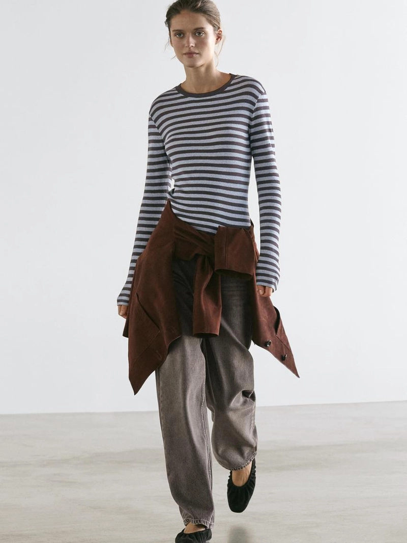 Футболка из хлопкового микса с длинным рукавом в полоску