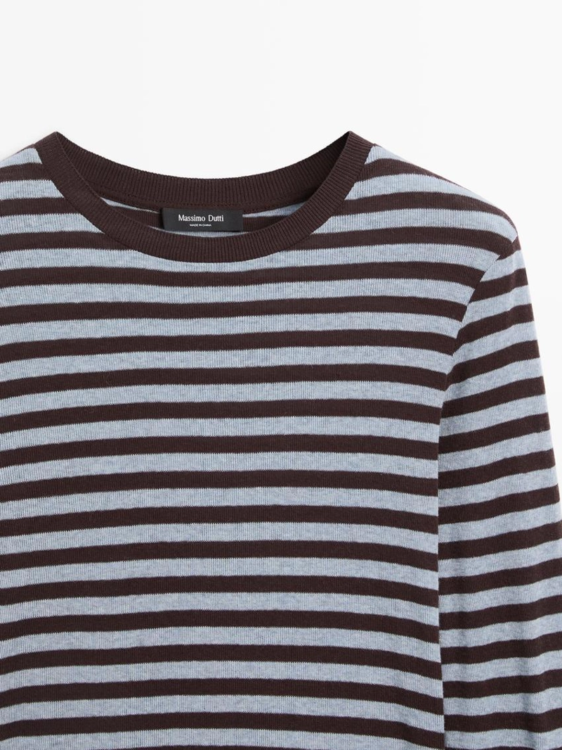 Футболка из хлопкового микса с длинным рукавом в полоску