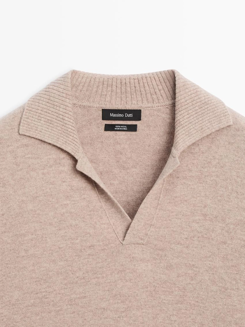 Поло свитер с v-образным вырезом из 100% шерсти