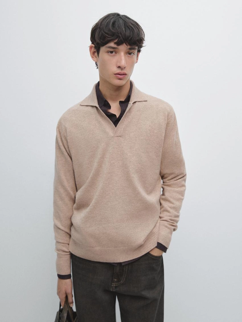 Поло свитер с v-образным вырезом из 100% шерсти