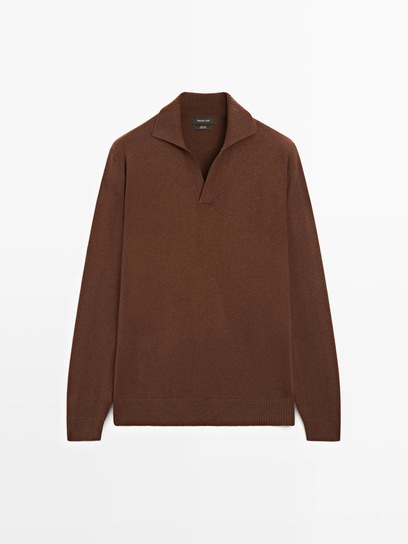 Поло свитер с v-образным вырезом из 100% шерсти