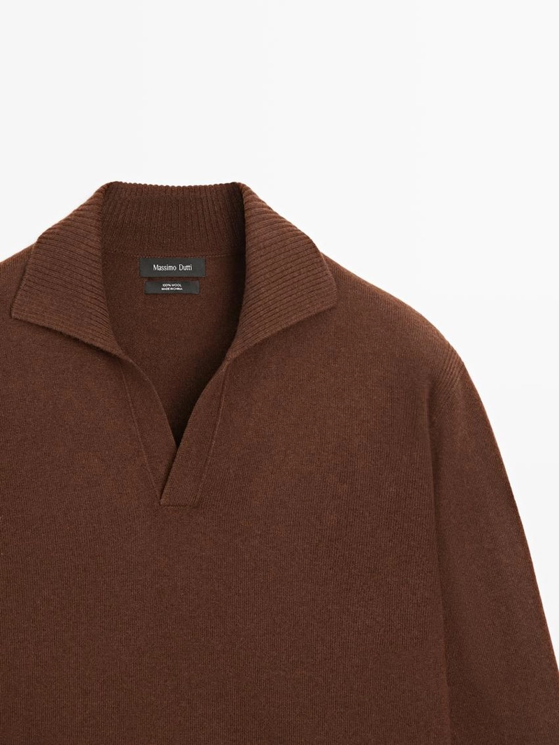 Поло свитер с v-образным вырезом из 100% шерсти