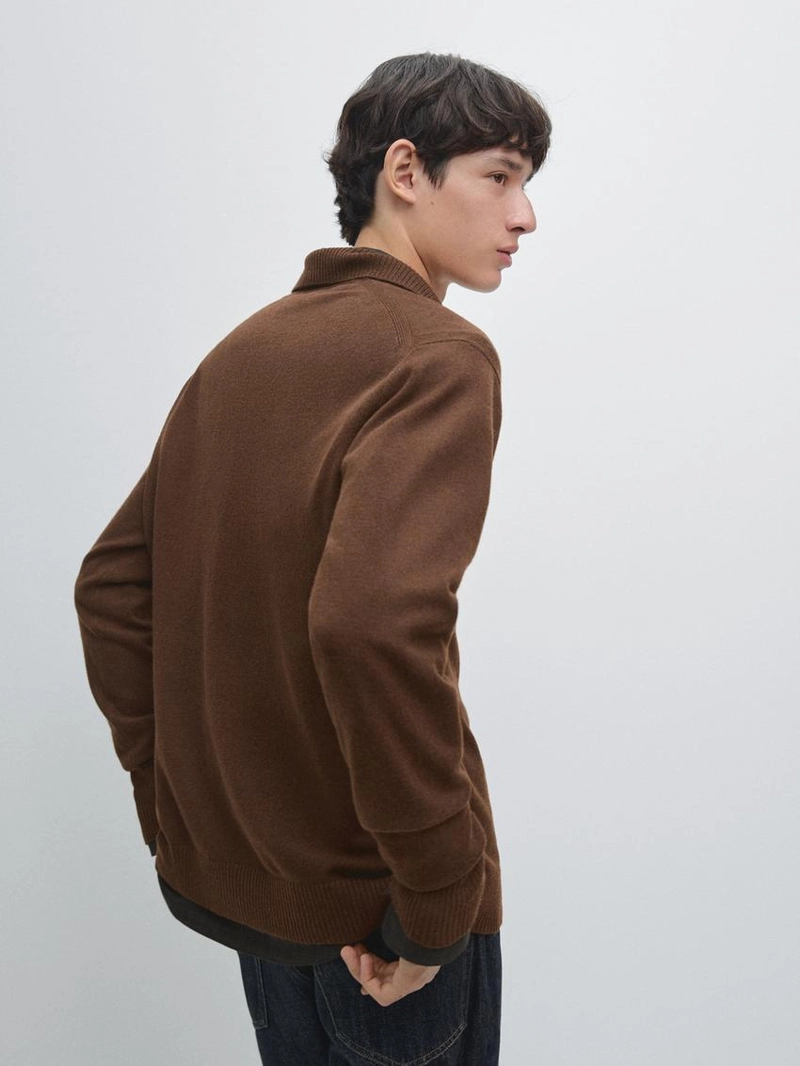 Поло свитер с v-образным вырезом из 100% шерсти