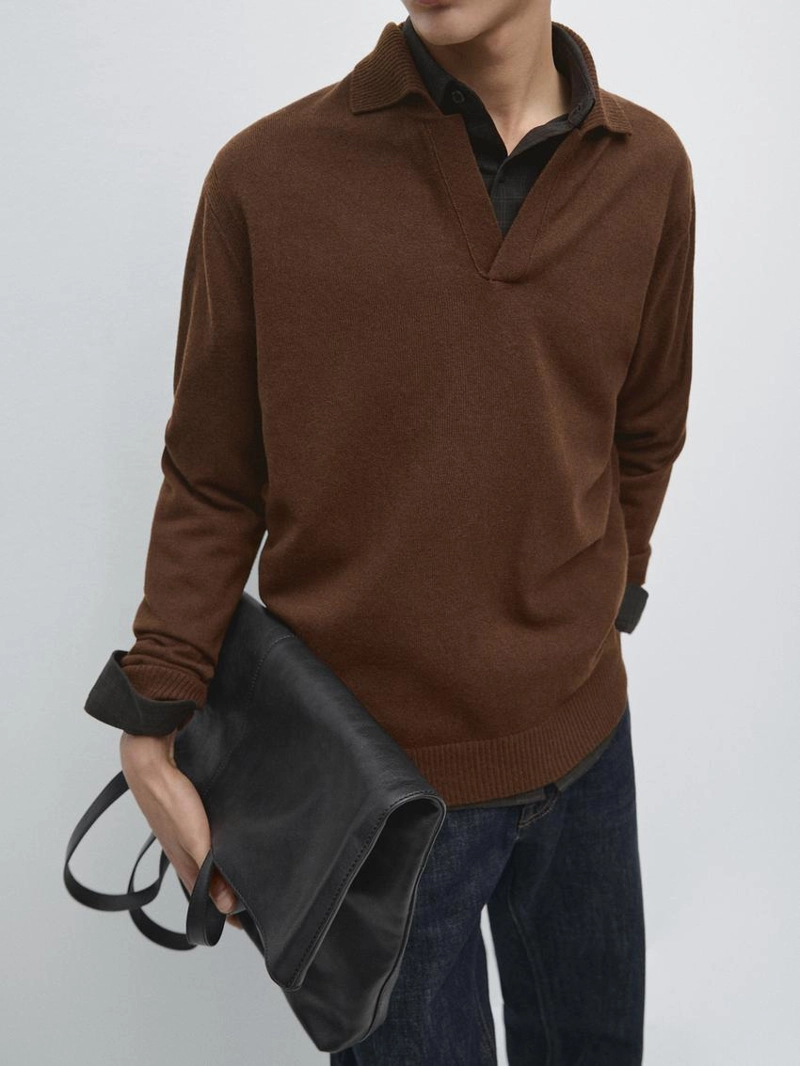 Поло свитер с v-образным вырезом из 100% шерсти