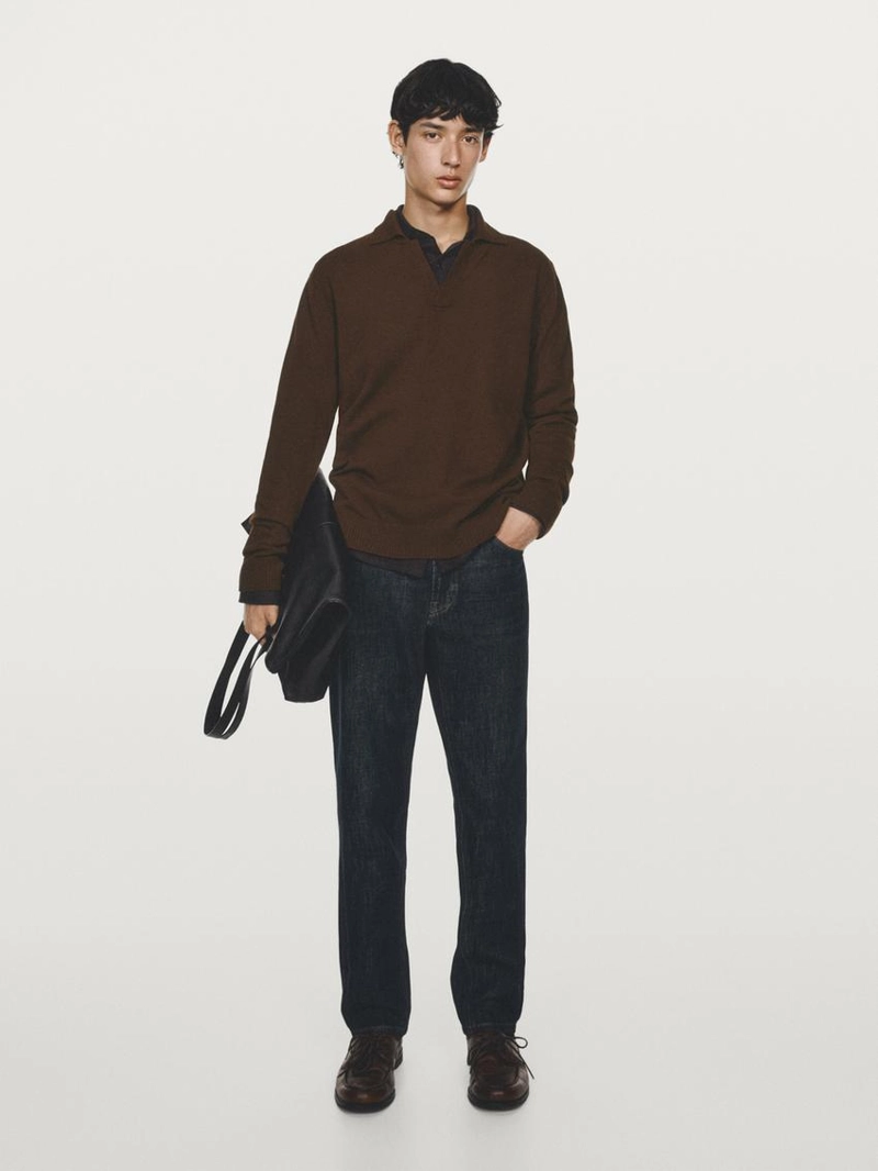 Поло свитер с v-образным вырезом из 100% шерсти