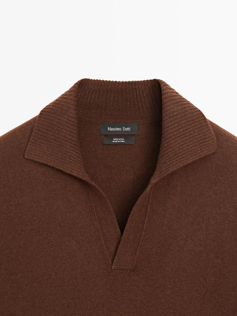 Поло свитер с v-образным вырезом из 100% шерсти