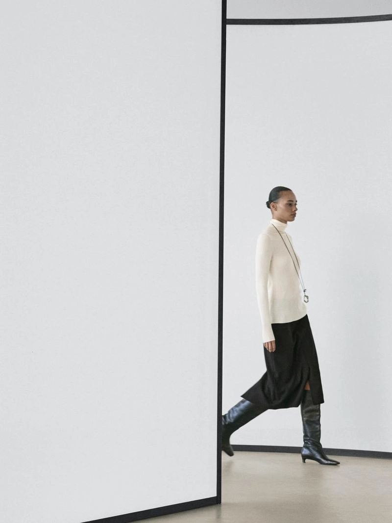 Прямая юбка-миди из шерстяной смеси с разрезом