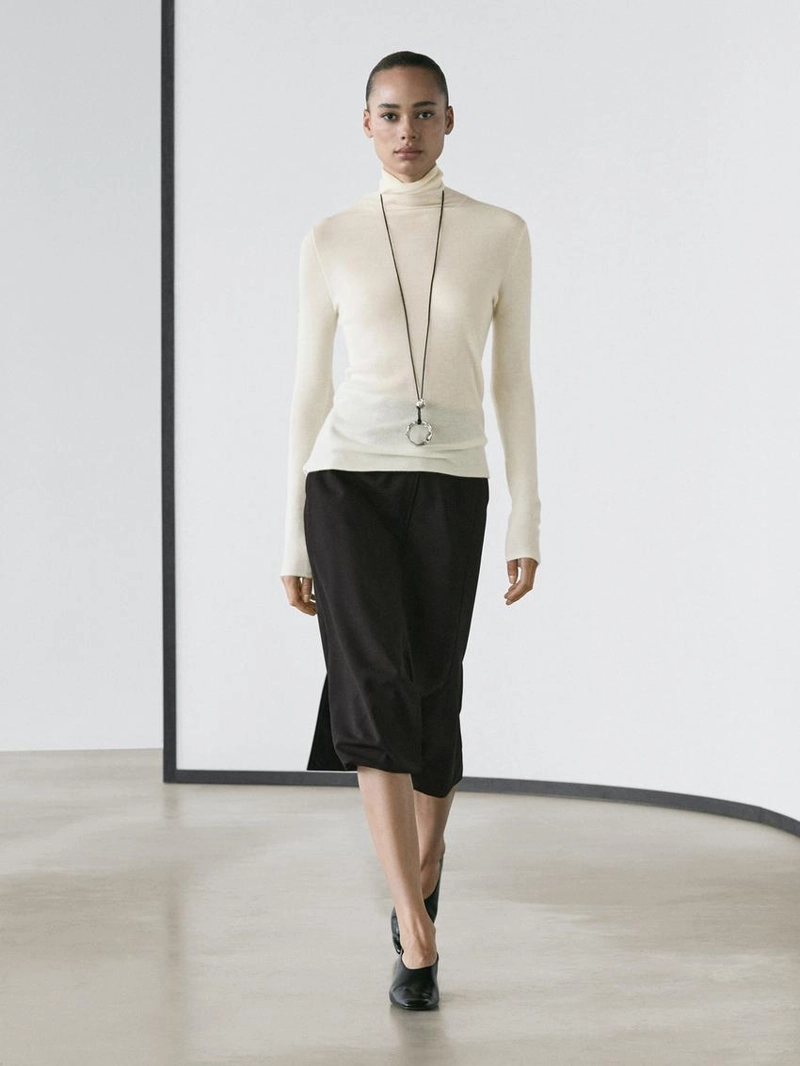 Прямая юбка-миди из шерстяной смеси с разрезом