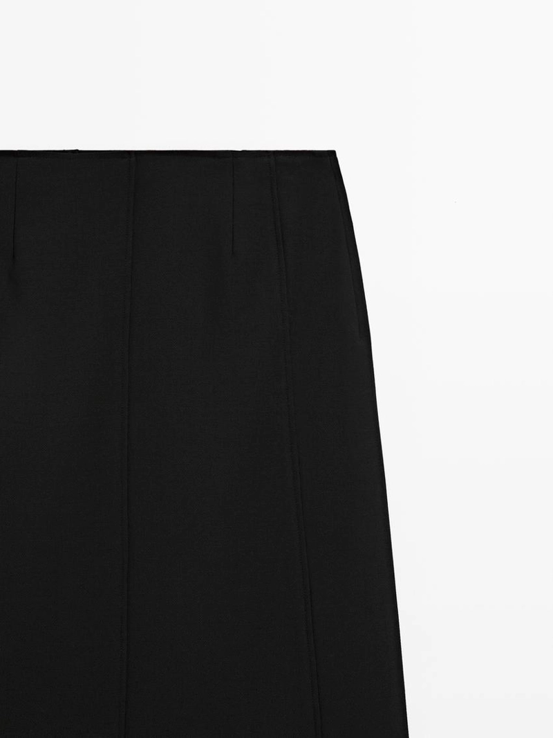 Прямая юбка-миди из шерстяной смеси с разрезом