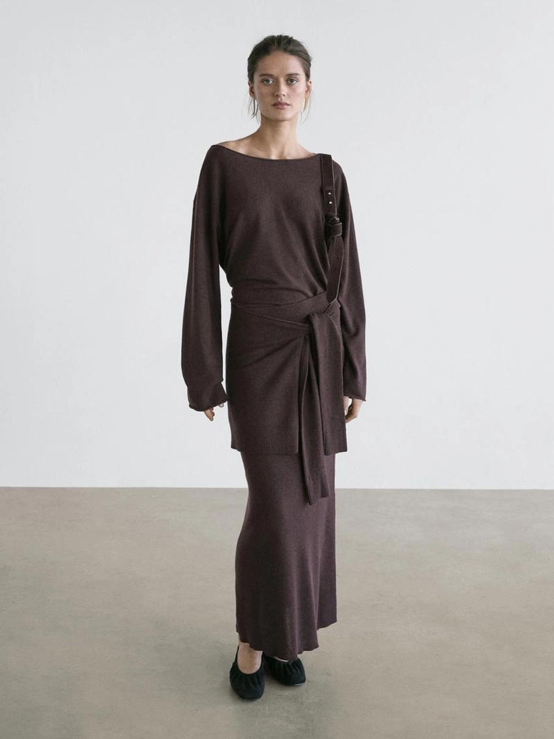 Вязаная юбка с деталями на завязках