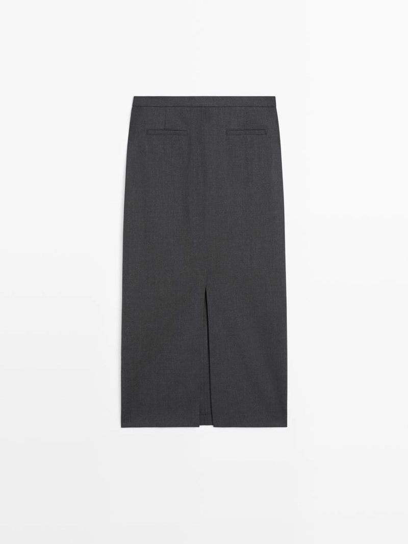 Прямая юбка-миди из шерстяной смеси с карманами