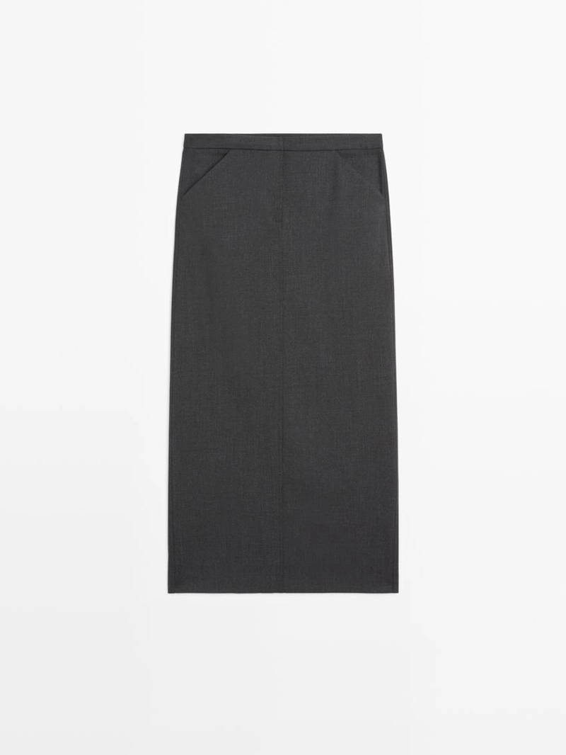 Прямая юбка-миди из шерстяной смеси с карманами