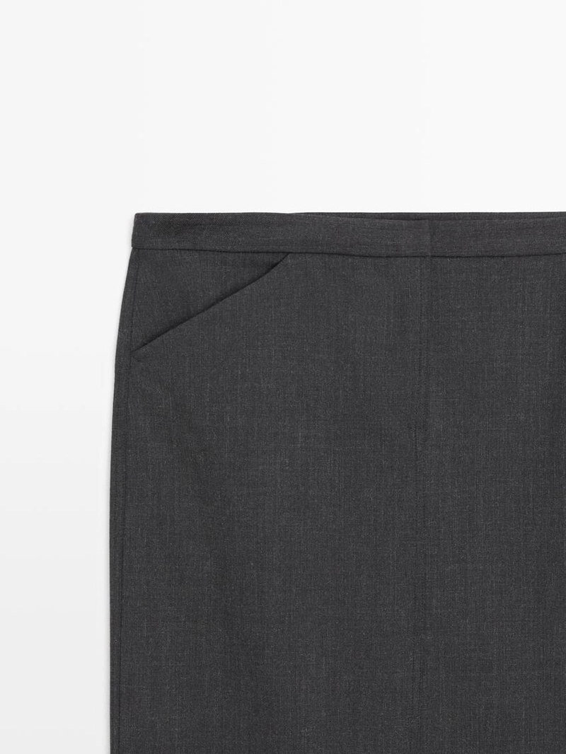 Прямая юбка-миди из шерстяной смеси с карманами