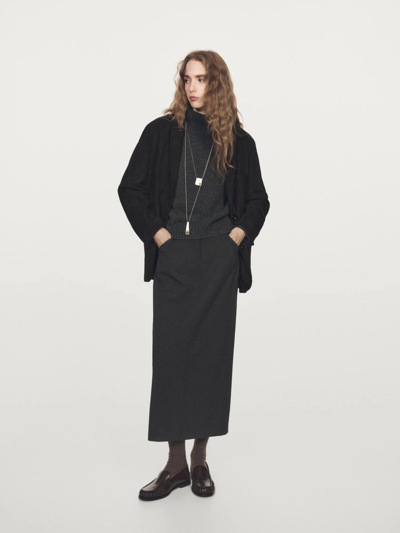 Прямая юбка-миди из шерстяной смеси с карманами