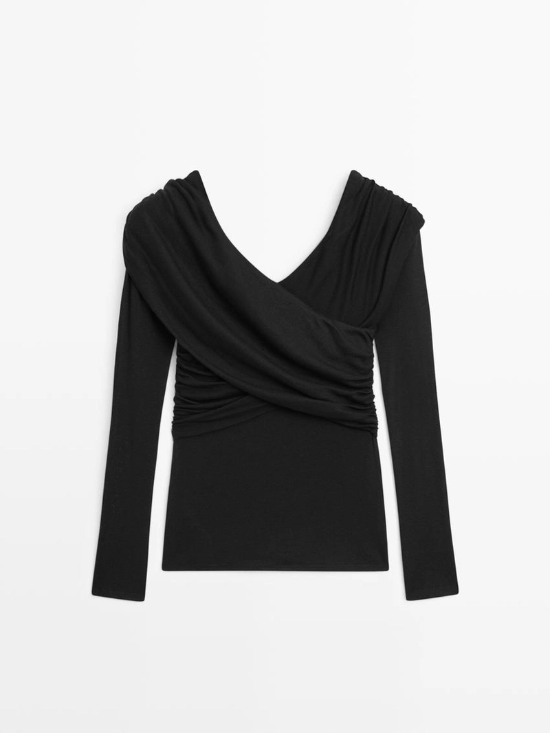 Топ из ленцелла и шерстяной смеси с открытыми плечами