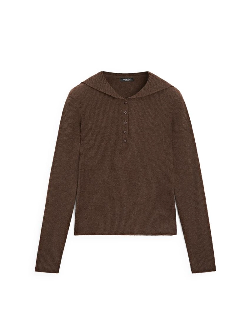 Поло свитер меланжевого плетения с деталями воротника