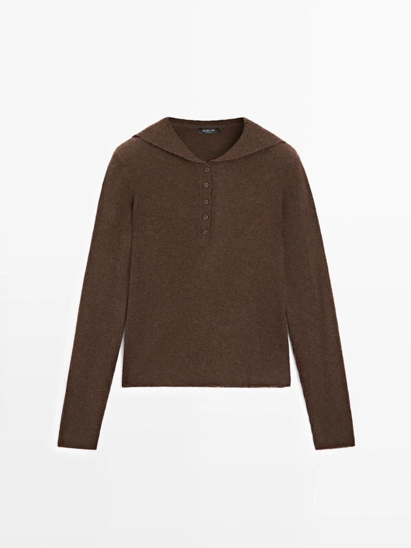 Поло свитер меланжевого плетения с деталями воротника