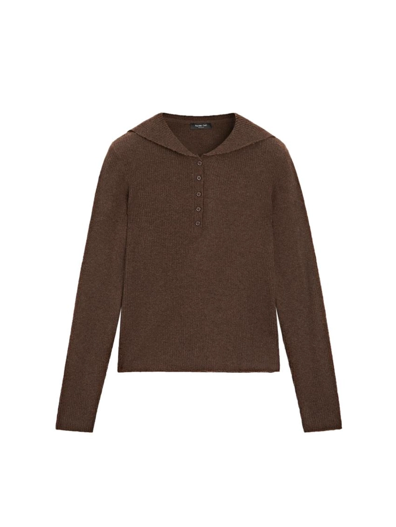 Поло свитер меланжевого плетения с деталями воротника