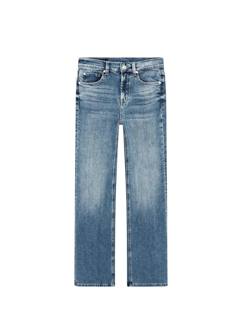 Джинсы с узкими брючинами и расклешенным подолом