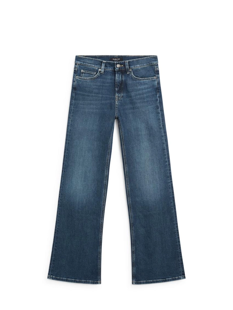 Джинсы с завышенной талией и узкими штанинами в стиле колокол