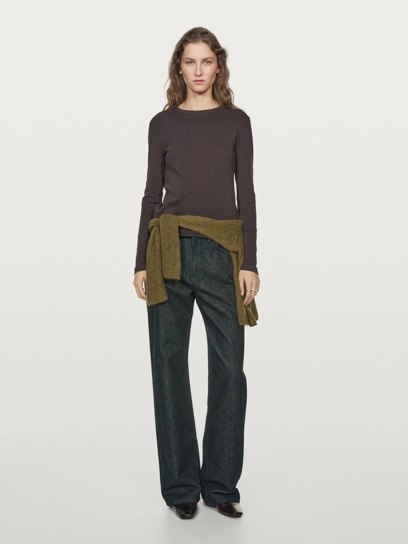 Футболка с длинным рукавом в меланжевом стиле из ребристого материала