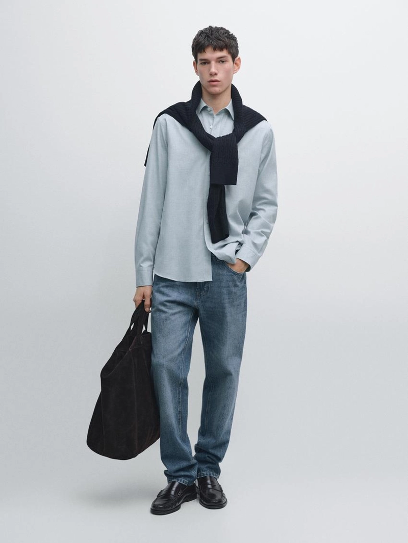 Рубашка regular fit меланжевая