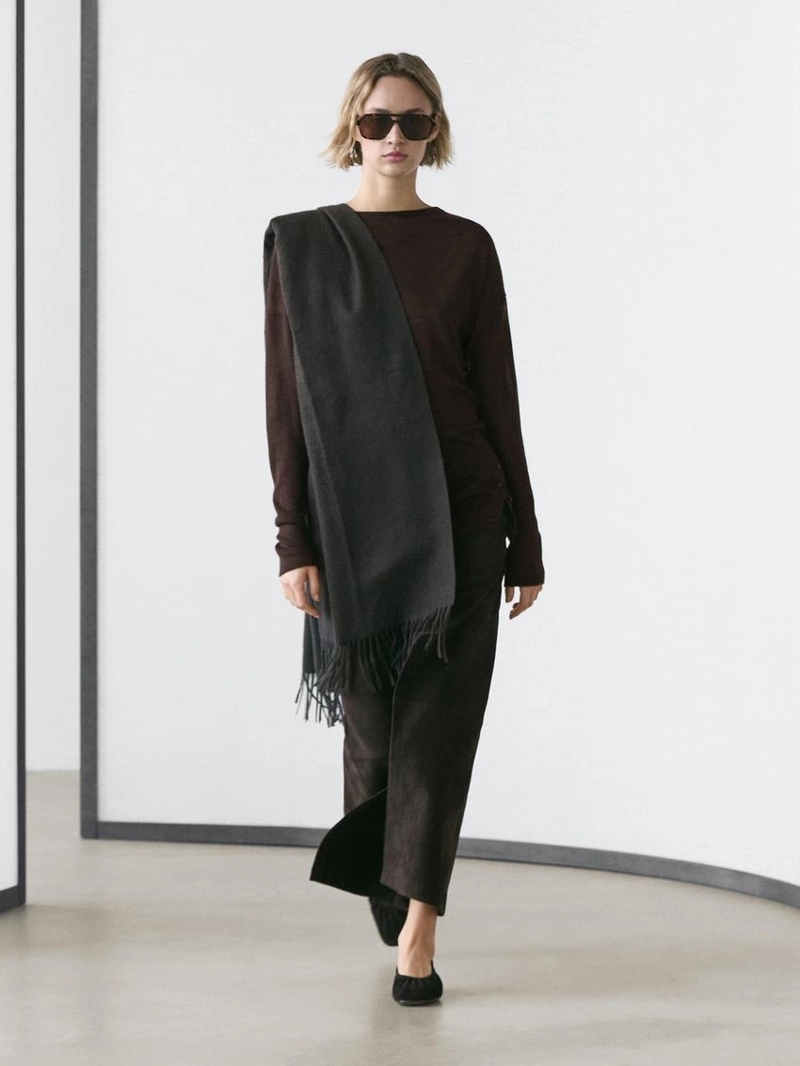 Топ из шерстяной смеси с драпировкой и рукавами летучей мыши