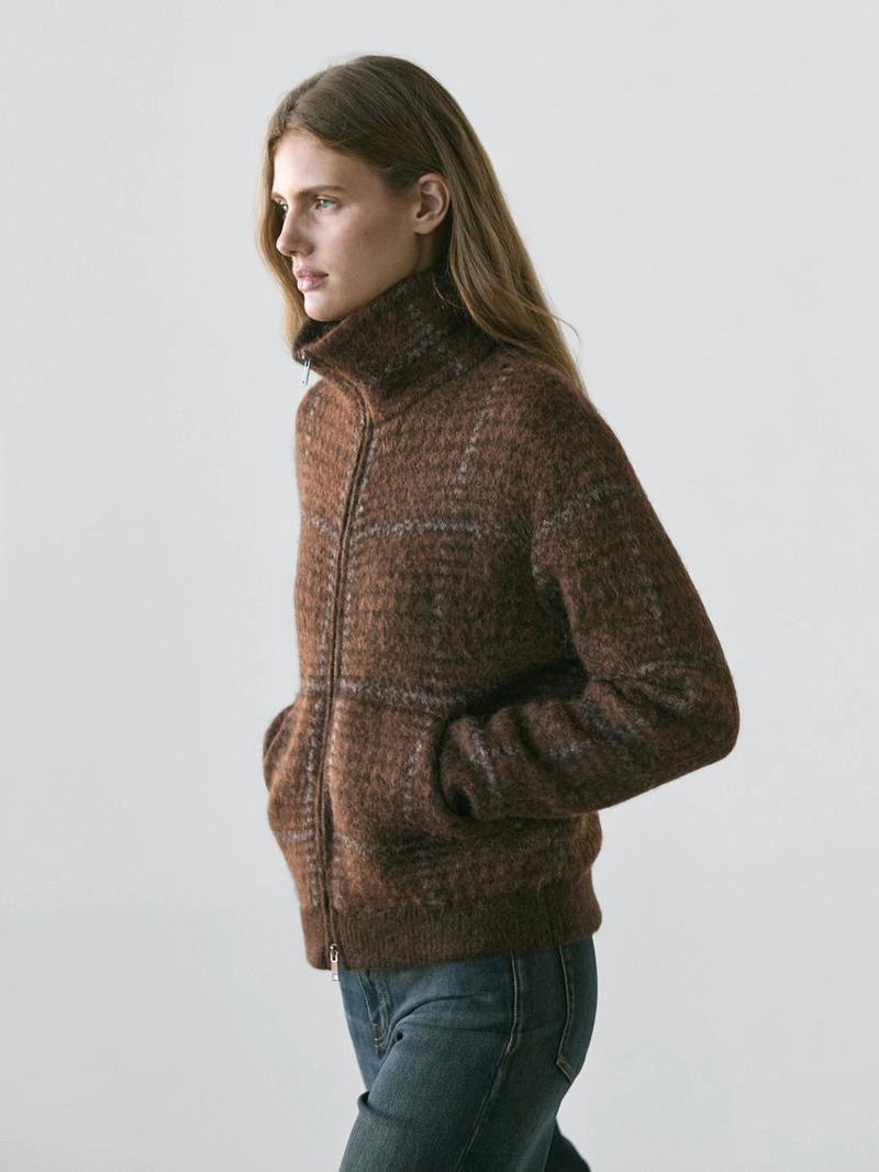 Кардиган с узором в клетку из альпаки и войлока