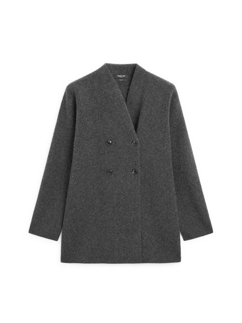 Пальто средней длины с двубортной застежкой из 100% шерсти